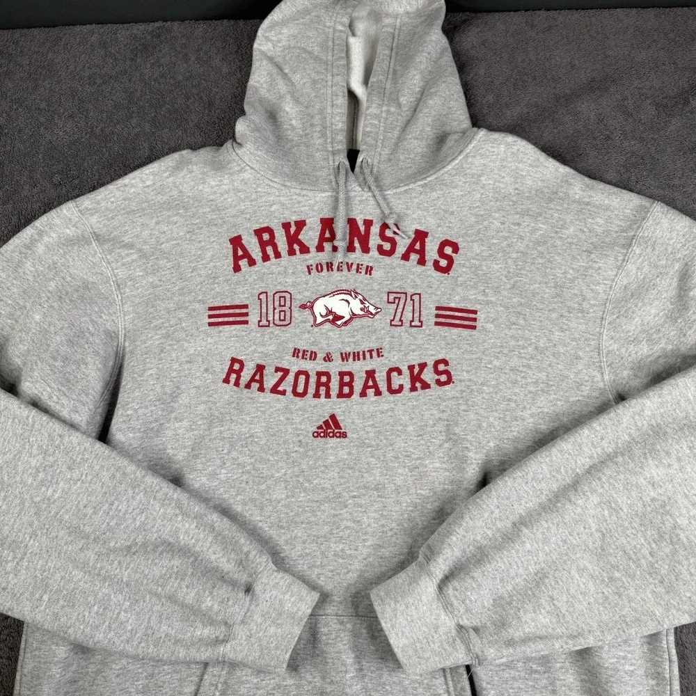 Arkansas Razorbacks Adidas Hoodie 2X‎ Gray Football Heavy Pockets Men